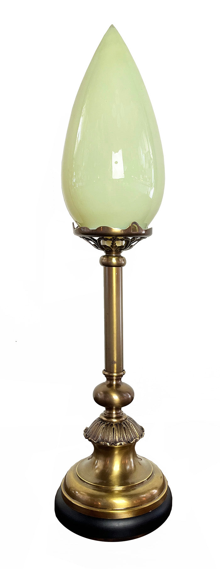 Antique Early 1900 Early Electric Newel Post Light With Original Antique Vaseline Glass Bullet Shade