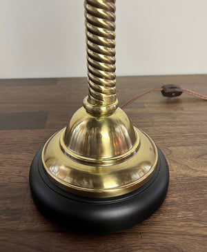 Antique 1880s Converted Gas Newel Post Light with Ribbed and Etched Vaseline Glass Gas Shade