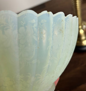 Antique 1880s Converted Gas Newel Post Light with Ribbed and Etched Vaseline Glass Gas Shade