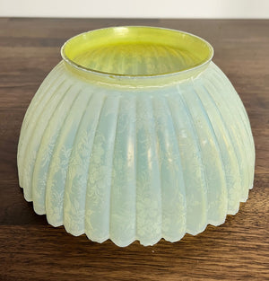 Antique 1880s Converted Gas Newel Post Light with Ribbed and Etched Vaseline Glass Gas Shade
