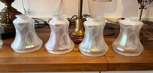 $2200 PAIR - Circa 1915 Edwardian Four Light Cast Arm Pan with Cast Floral Details and Antique Acid Etched Shades
