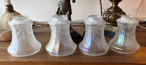 $2200 PAIR - Circa 1915 Edwardian Four Light Cast Arm Pan with Cast Floral Details and Antique Acid Etched Shades
