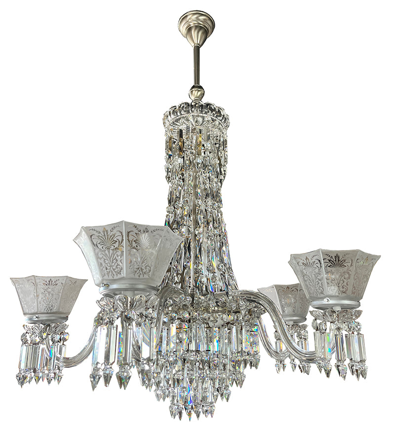 Incredible Antique Circa Late 1880 early 1890s Five Light Signed F.C. Osler Five Light  Converted Gas Chandelier with Original Etched Shades