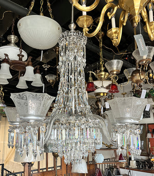 Incredible Antique Circa Late 1880 early 1890s Five Light Signed F.C. Osler Five Light  Converted Gas Chandelier with Original Etched Shades