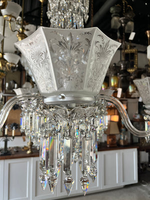 Incredible Antique Circa Late 1880 early 1890s Five Light Signed F.C. Osler Five Light  Converted Gas Chandelier with Original Etched Shades