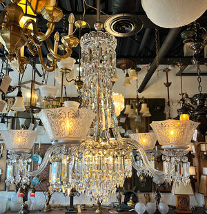 Incredible Antique Circa Late 1880 early 1890s Five Light Signed F.C. Osler Five Light  Converted Gas Chandelier with Original Etched Shades