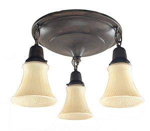 $1100 PAIR - Antique Circa 1915 Three Light Stepped Body Flush Mount