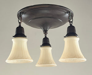 $1100 PAIR - Antique Circa 1915 Three Light Stepped Body Flush Mount