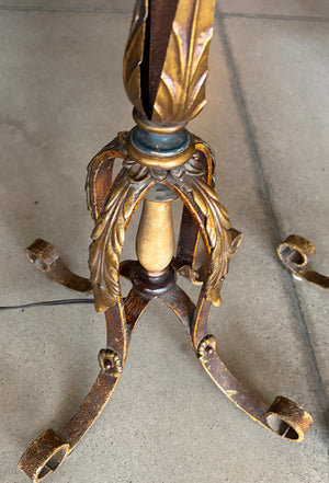$3000 PAIR - Exceptional Pair of 1920s Slag Glass Lantern Floor Lamps with Four Footed Bases and Original Polychrome Finish