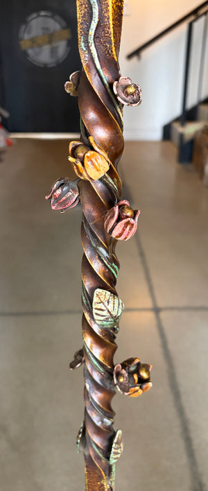 $3000 PAIR - Exceptional Pair of 1920s Slag Glass Lantern Floor Lamps with Four Footed Bases and Original Polychrome Finish