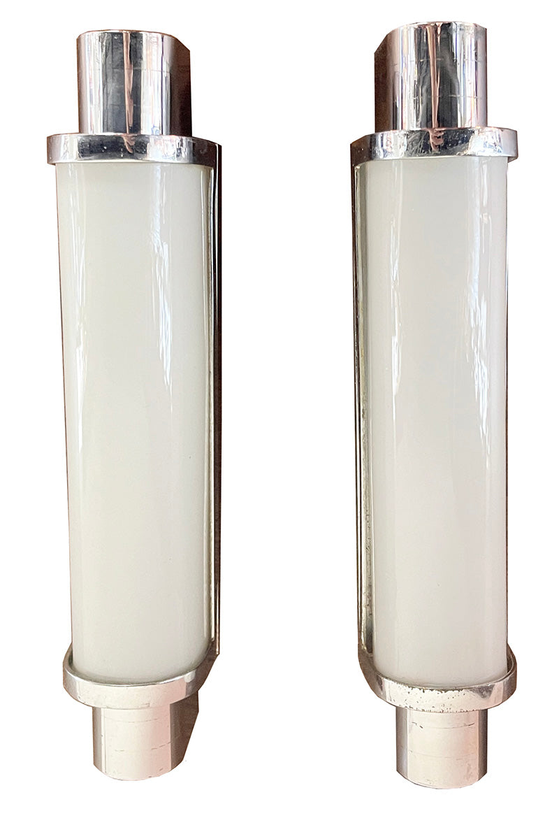 $800 PAIR - Rare pair of Circa 1930 European Machine Age Modern Art Deco Slim Line Wall Sconces