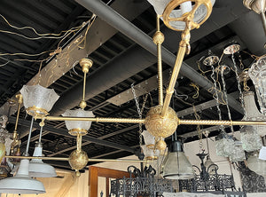 $6000 PAIR - Rare LARGE PAIR of late 1880s early 1890s Bradley and Hubbard Four Light Converted Commercial Gas Fixtures