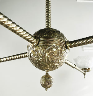 $6000 PAIR - Rare LARGE PAIR of late 1880s early 1890s Bradley and Hubbard Four Light Converted Commercial Gas Fixtures