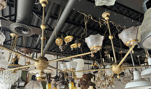 $6000 PAIR - Rare LARGE PAIR of late 1880s early 1890s Bradley and Hubbard Four Light Converted Commercial Gas Fixtures