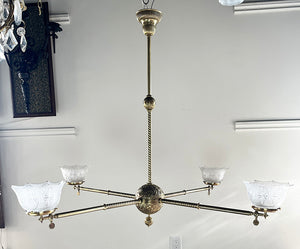 $6000 PAIR - Rare LARGE PAIR of late 1880s early 1890s Bradley and Hubbard Four Light Converted Commercial Gas Fixtures