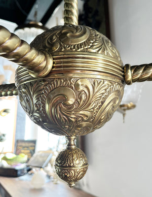 $6000 PAIR - Rare LARGE PAIR of late 1880s early 1890s Bradley and Hubbard Four Light Converted Commercial Gas Fixtures