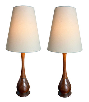 $950 PAIR- Circa 1960 Mid Century Table Lamps with Custom Linen Shades