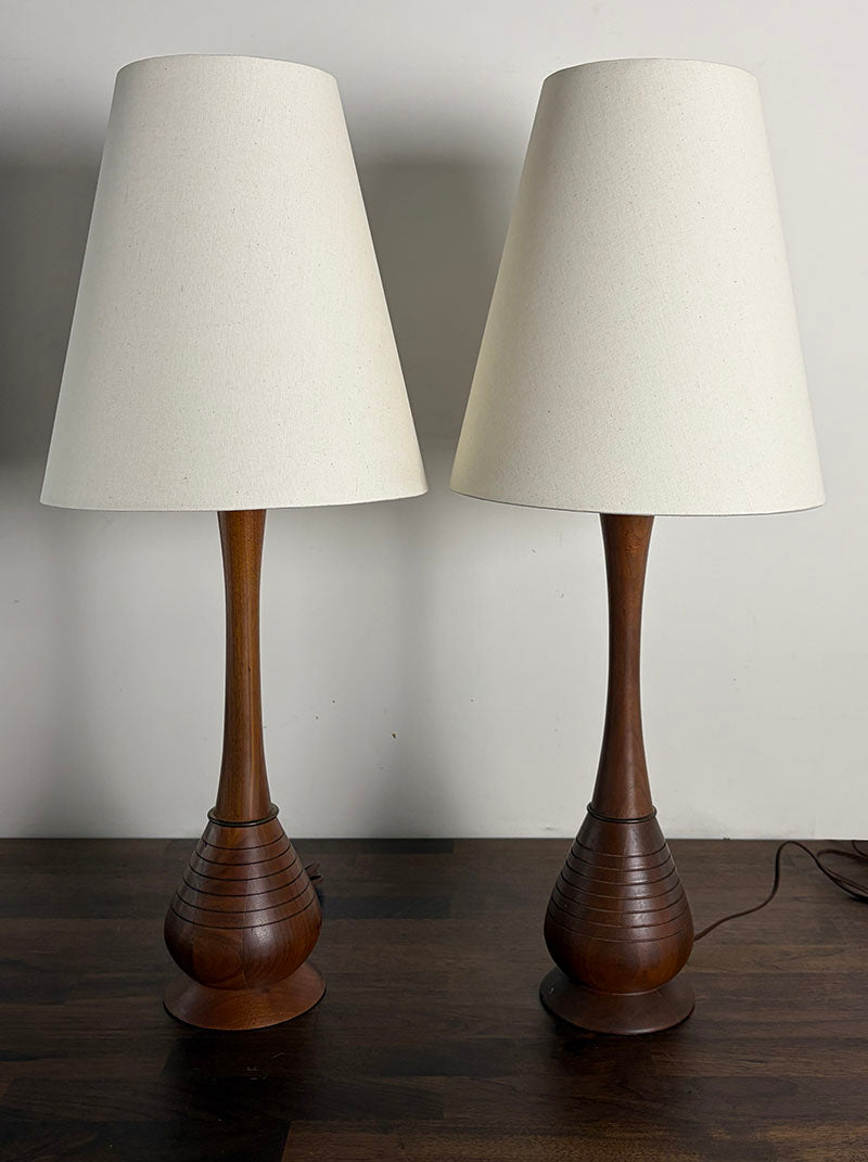 $950 PAIR- Circa 1960 Mid Century Table Lamps with Custom Linen