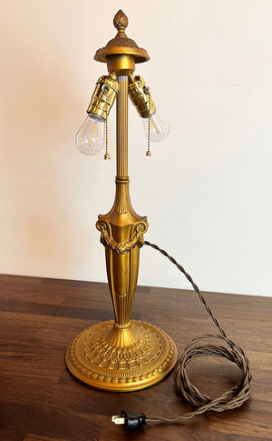 Antique Circa 1910 Neo Classical Curved Panel Glass Lamp with Lattice Motif Shade and Swag and Garland Base