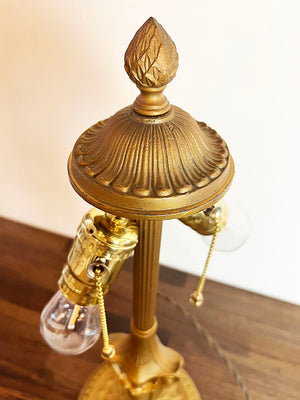 Antique Circa 1910 Neo Classical Curved Panel Glass Lamp with Lattice Motif Shade and Swag and Garland Base