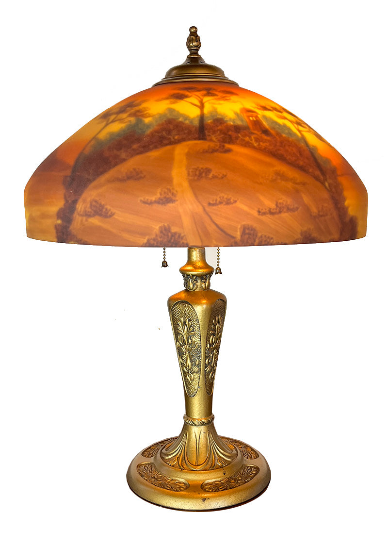 Anitque Circa 1920 Pittsburgh Reverse Painted Table Lamp