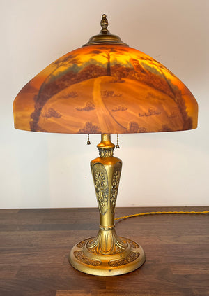 Anitque Circa 1920 Pittsburgh Reverse Painted Table Lamp