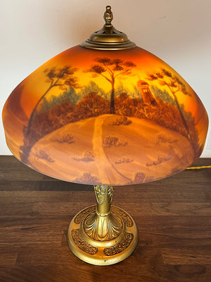 Anitque Circa 1920 Pittsburgh Reverse Painted Table Lamp