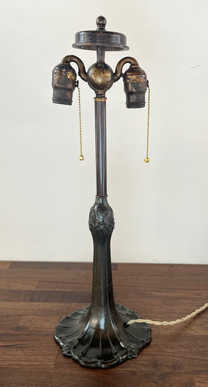 Anitque Circa 1920 Pittsburgh Reverse Scenic Painted Table Lamp with Hammered Glass