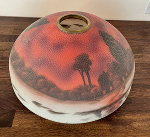 Anitque Circa 1920 Pittsburgh Reverse Scenic Painted Table Lamp with Hammered Glass
