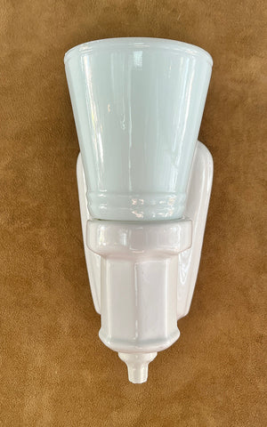 $650 PAIR - Antique Circa 1930 Art Deco Porcelain Wall Sconces with Original Slip in Shades