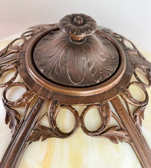 Antique Circa 1920s Signed Rainaud Cold Painted Panel Glass Table Lamp