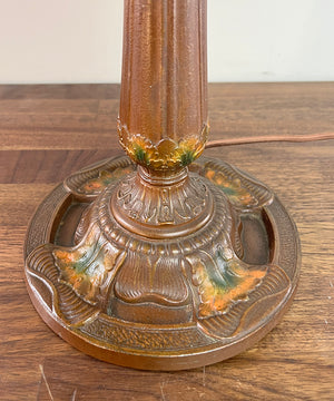 Antique Circa 1920s Signed Rainaud Cold Painted Panel Glass Table Lamp