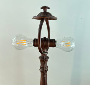 Antique Circa 1920s Signed Rainaud Cold Painted Panel Glass Table Lamp