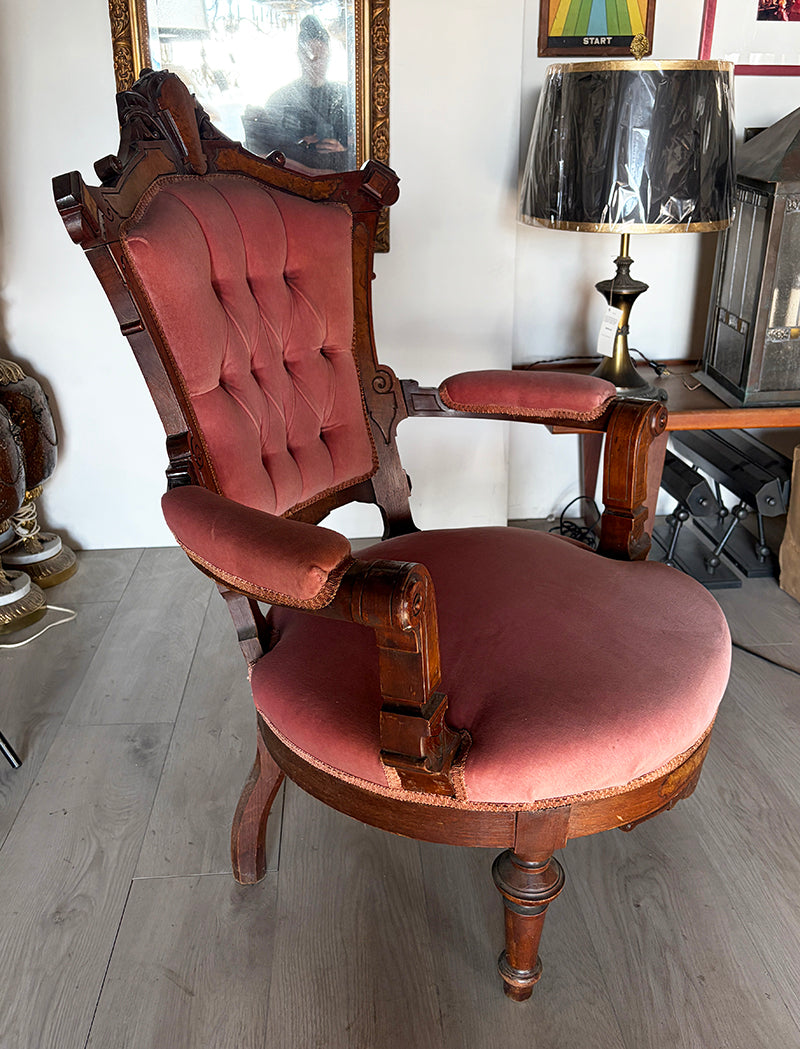 Antique 1800s Pink Velvet Victorian Arm Chain