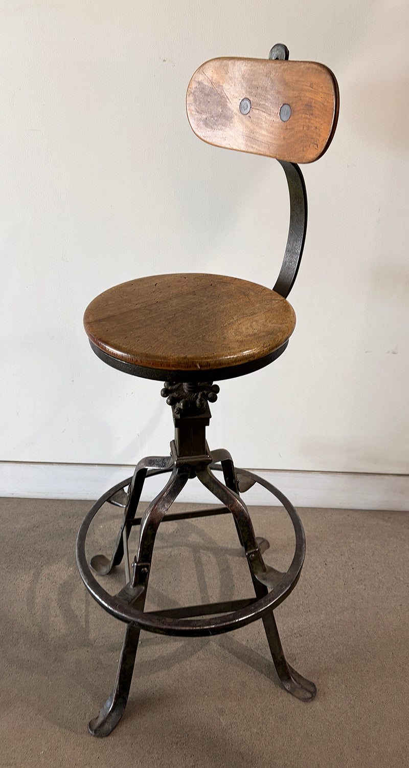 Antique 1900s Workshop Swivel Stool