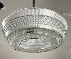 $1500 PAIR - Vintage Industrial 1920s Holophane Sailors Hat Shades on Bespoke Antique Brass Pendants
