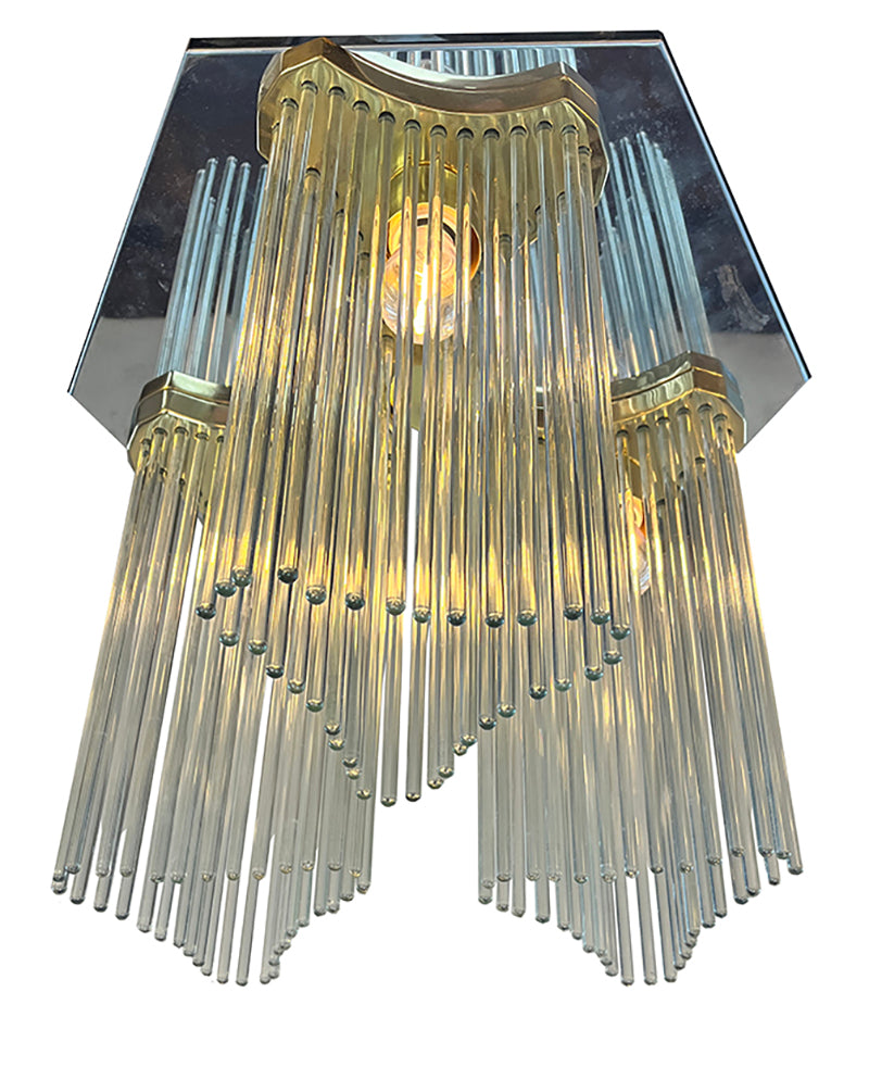 Vintage 1970s Gaetano Sciolari Three Light Flush Mount with Glass Strands