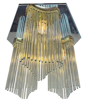 Vintage 1970s Gaetano Sciolari Three Light Flush Mount with Glass Strands