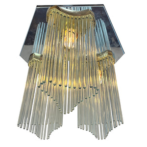 Vintage 1970s Gaetano Sciolari Three Light Flush Mount with Glass Strands