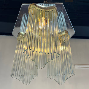 Vintage 1970s Gaetano Sciolari Three Light Flush Mount with Glass Strands