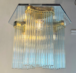 Vintage 1970s Gaetano Sciolari Three Light Flush Mount with Glass Strands