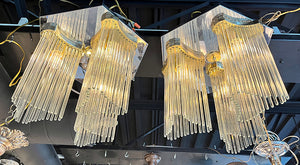 $3000 PAIR - Vintage 1970s Gaetano Sciolari Three Light Flush Mounts with Glass Strands