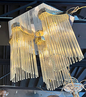 Vintage 1970s Gaetano Sciolari Three Light Flush Mount with Glass Strands