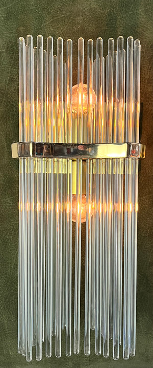 $1800 PAIR - Great Pair of Vintage 1970s Gaetano Sciolari Brass and Glass Rod Wall Sconces