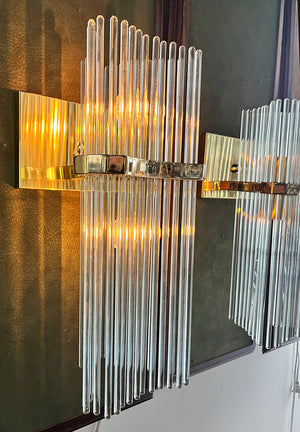 $1800 PAIR - Great Pair of Vintage 1970s Gaetano Sciolari Brass and Glass Rod Wall Sconces