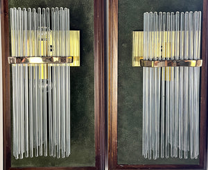 $1800 PAIR - Great Pair of Vintage 1970s Gaetano Sciolari Brass and Glass Rod Wall Sconces