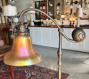 Antique Early 1900s Signed Tiffany Studios New York 619 Counter Balance Floor Lamp with Steuben Gold Aurene 8" Shade