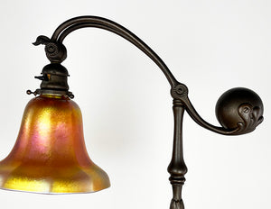 Antique Early 1900s Signed Tiffany Studios New York 619 Counter Balance Floor Lamp with Steuben Gold Aurene 8" Shade