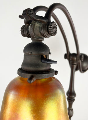 Antique Early 1900s Signed Tiffany Studios New York 619 Counter Balance Floor Lamp with Steuben Gold Aurene 8" Shade