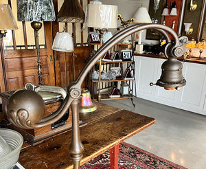 Antique Early 1900s Signed Tiffany Studios New York 619 Counter Balance Floor Lamp with Steuben Gold Aurene 8" Shade